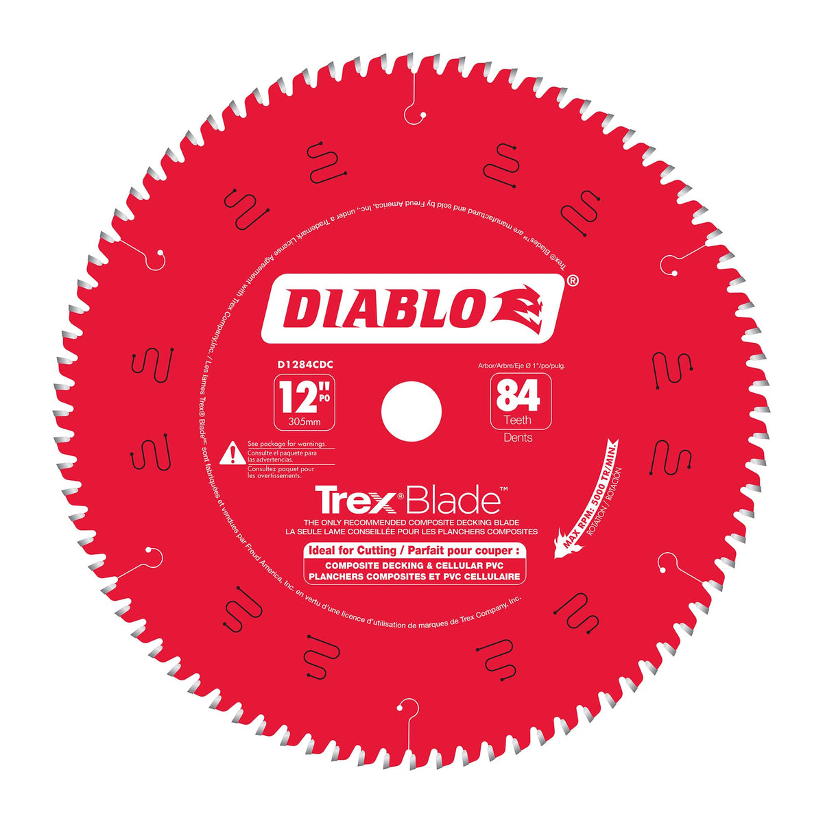 Lame TrexBlade Diablo pour matériaux de composites de 12&quot; à 84 dents, tige de 1&quot;