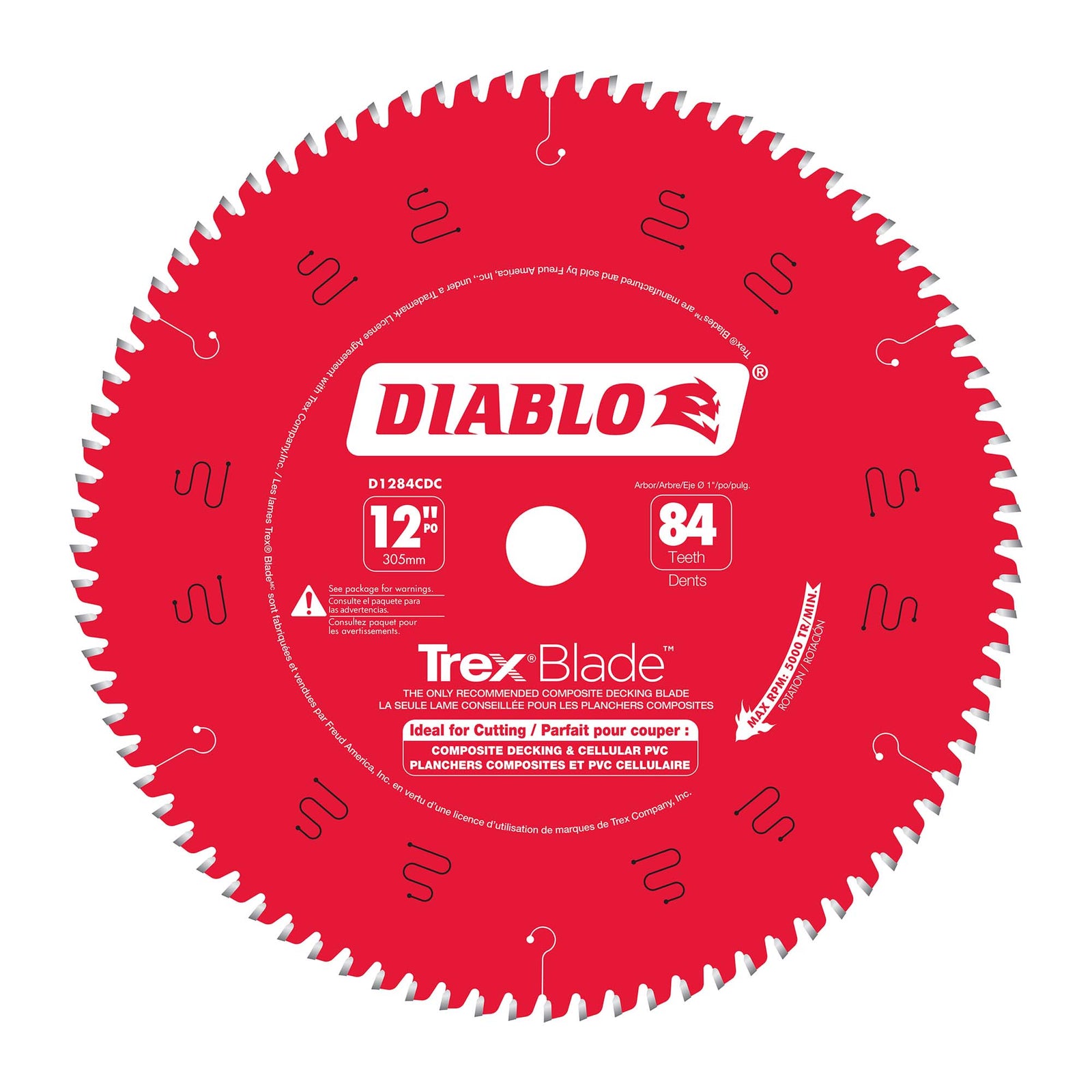 Lame TrexBlade Diablo pour matériaux de composites de 12" à 84 dents, tige de 1"