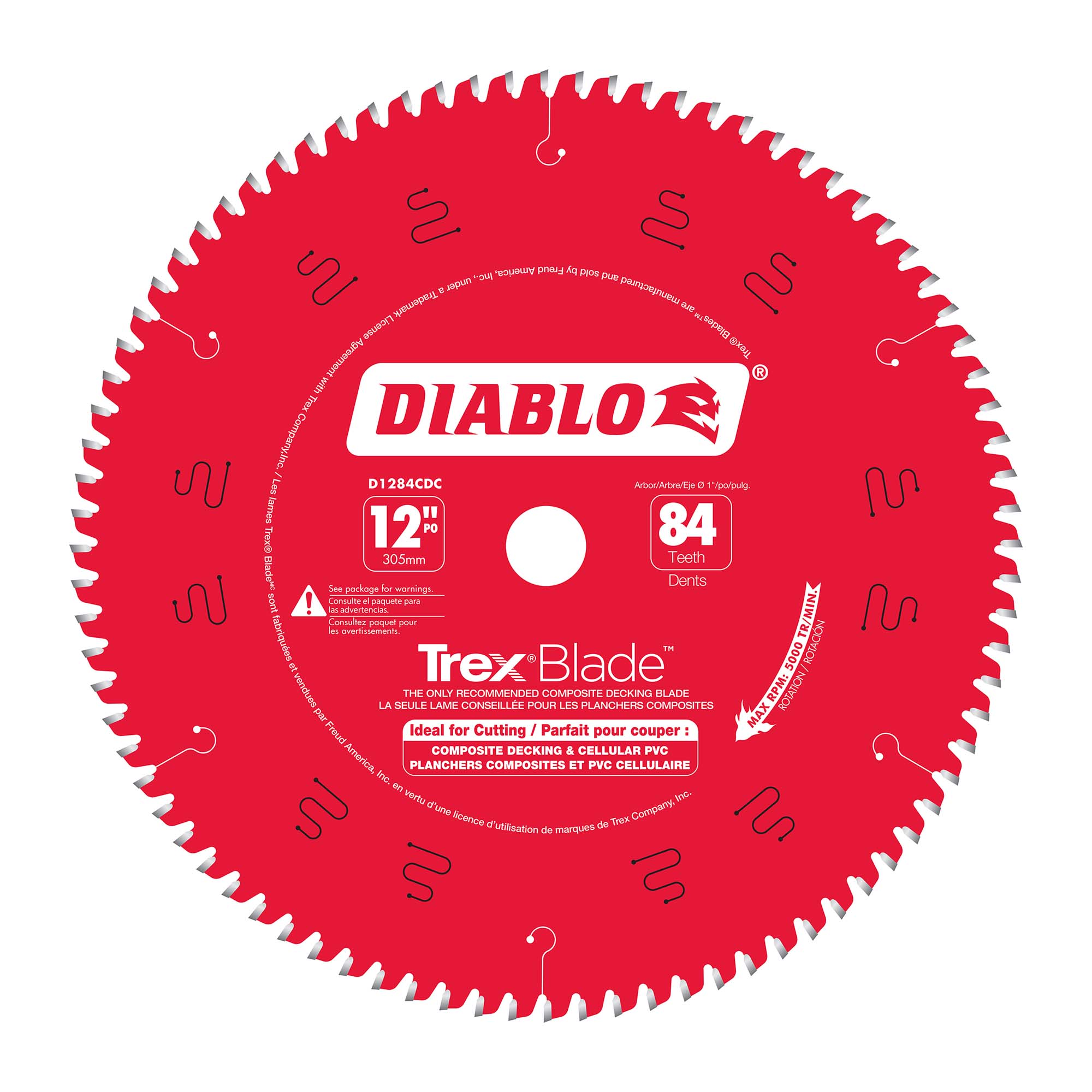 Lame TrexBlade Diablo pour matériaux de composites de 12" à 84 dents, tige de 1"