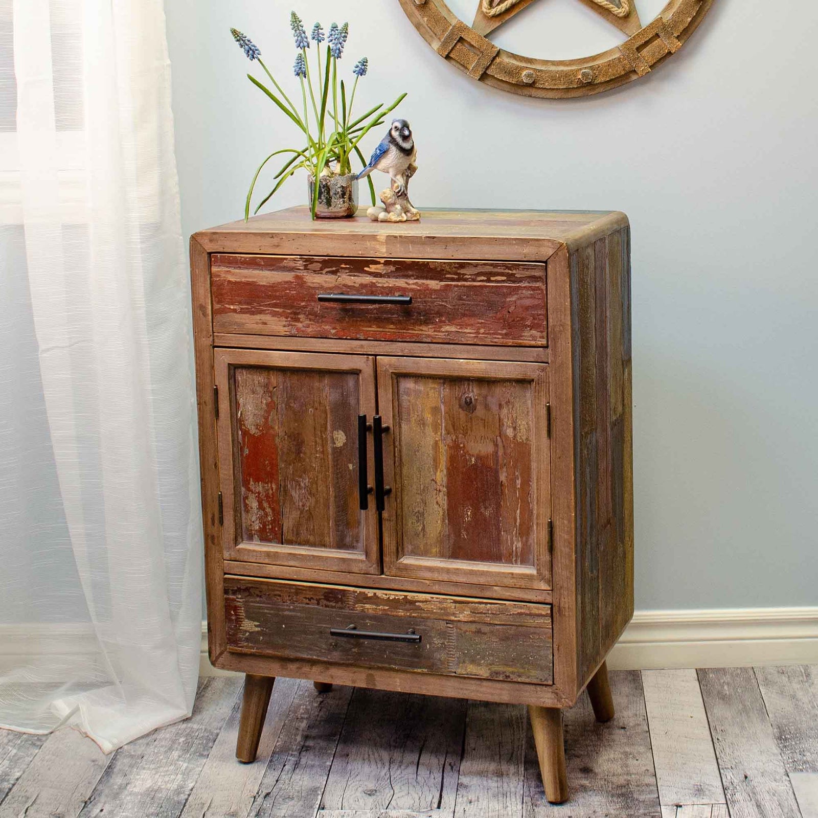 Armoire rustique en bois à 2 tiroirs, 23-1/2" x 15-1/4" x 33-3/4"