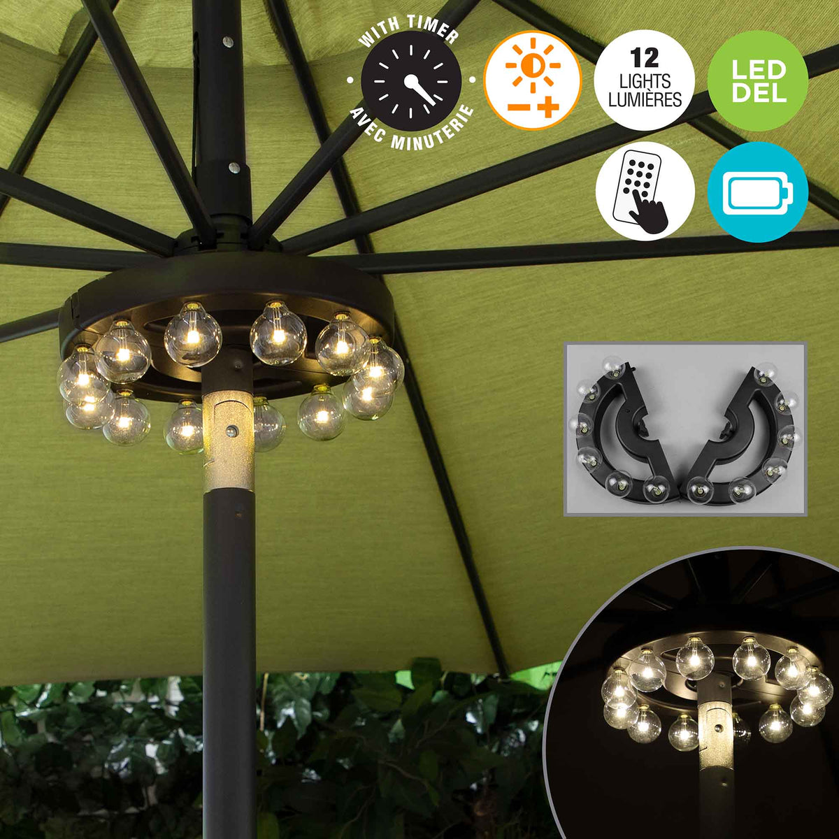 Luminaire à 12 DEL G40 pour poteau de parasol, télécommande et minuterie incluses