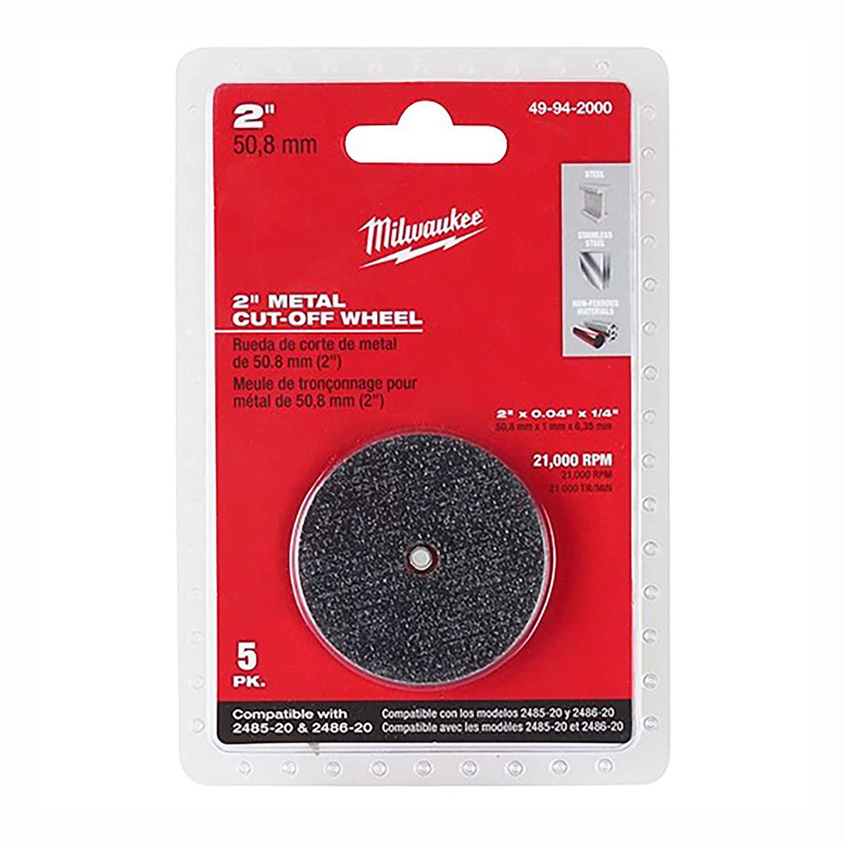 Disque de tronçonnage pour le métal, 2" (5 unités)