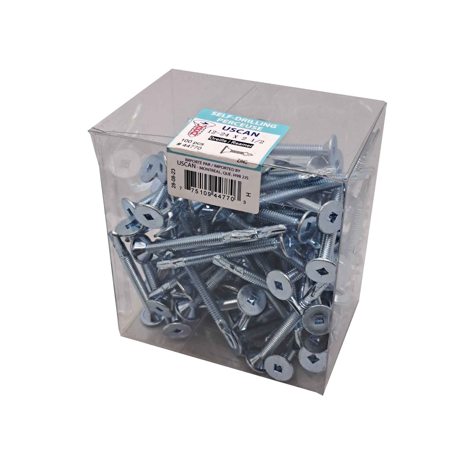 Vis à tête mince avec oreilles plaquée zinc "Tek" pour le métal,, #12-24 x 2-1/2" (100 unités) 