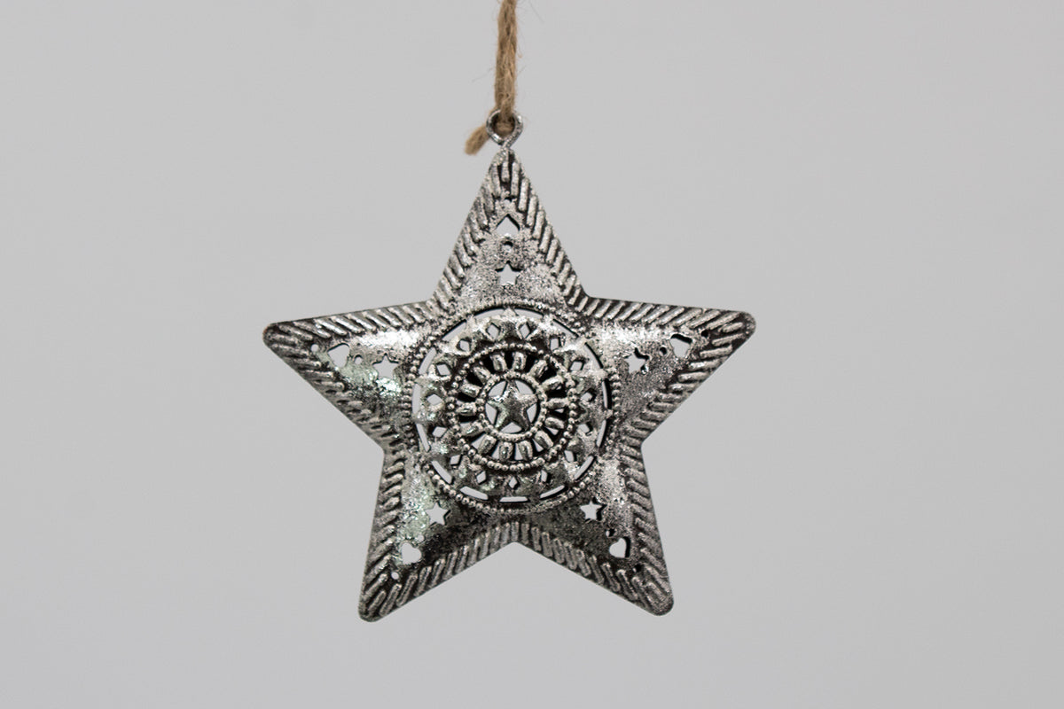 Ornement d'étoile en métal argenté, 4''