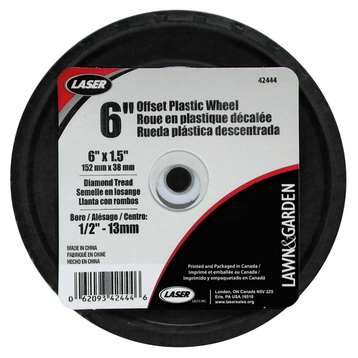 Roue en plastique décalée, 6'' x 1,5''