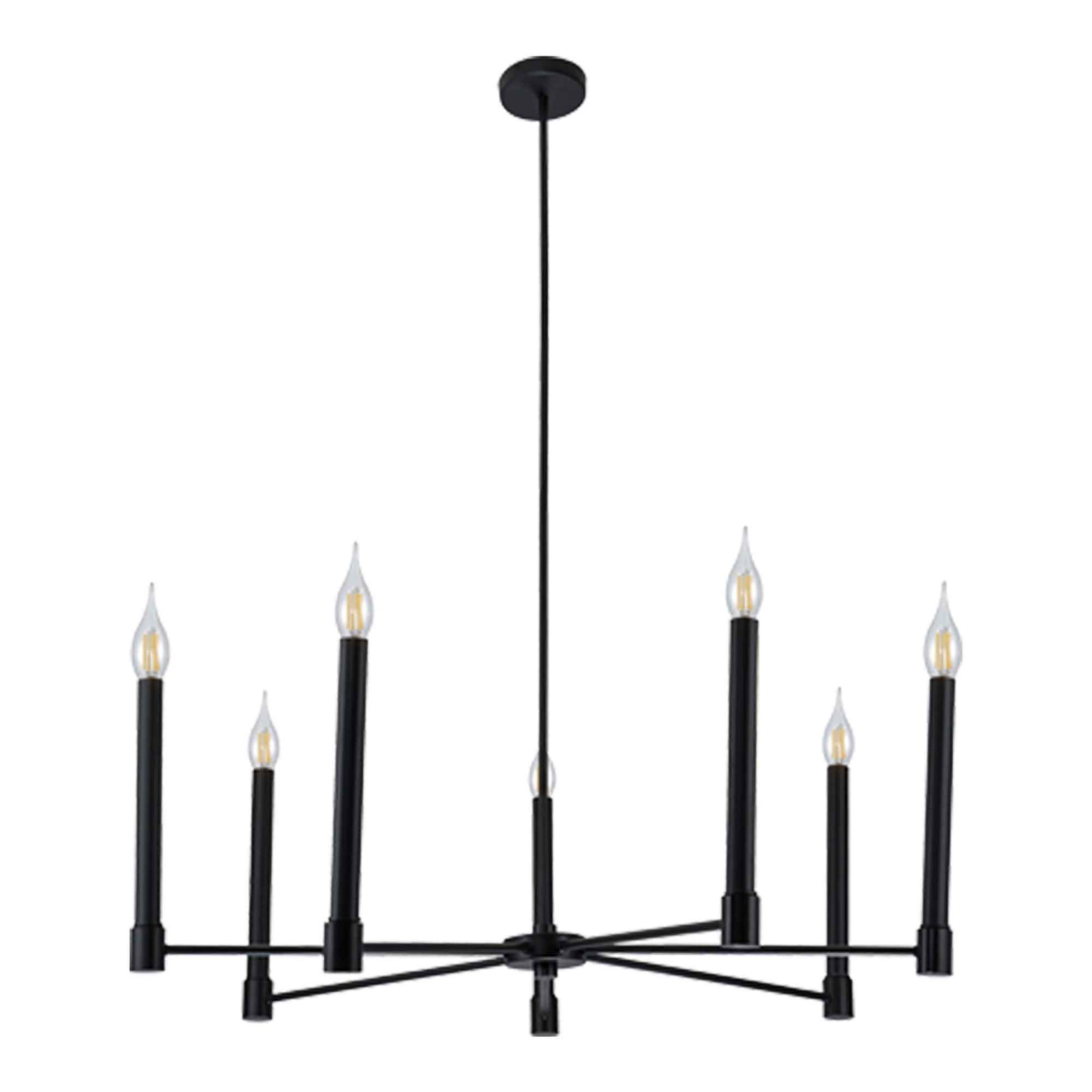 Luminaire suspendu noir à 7 lumières de la collection Toscana, 38" x 13,8"