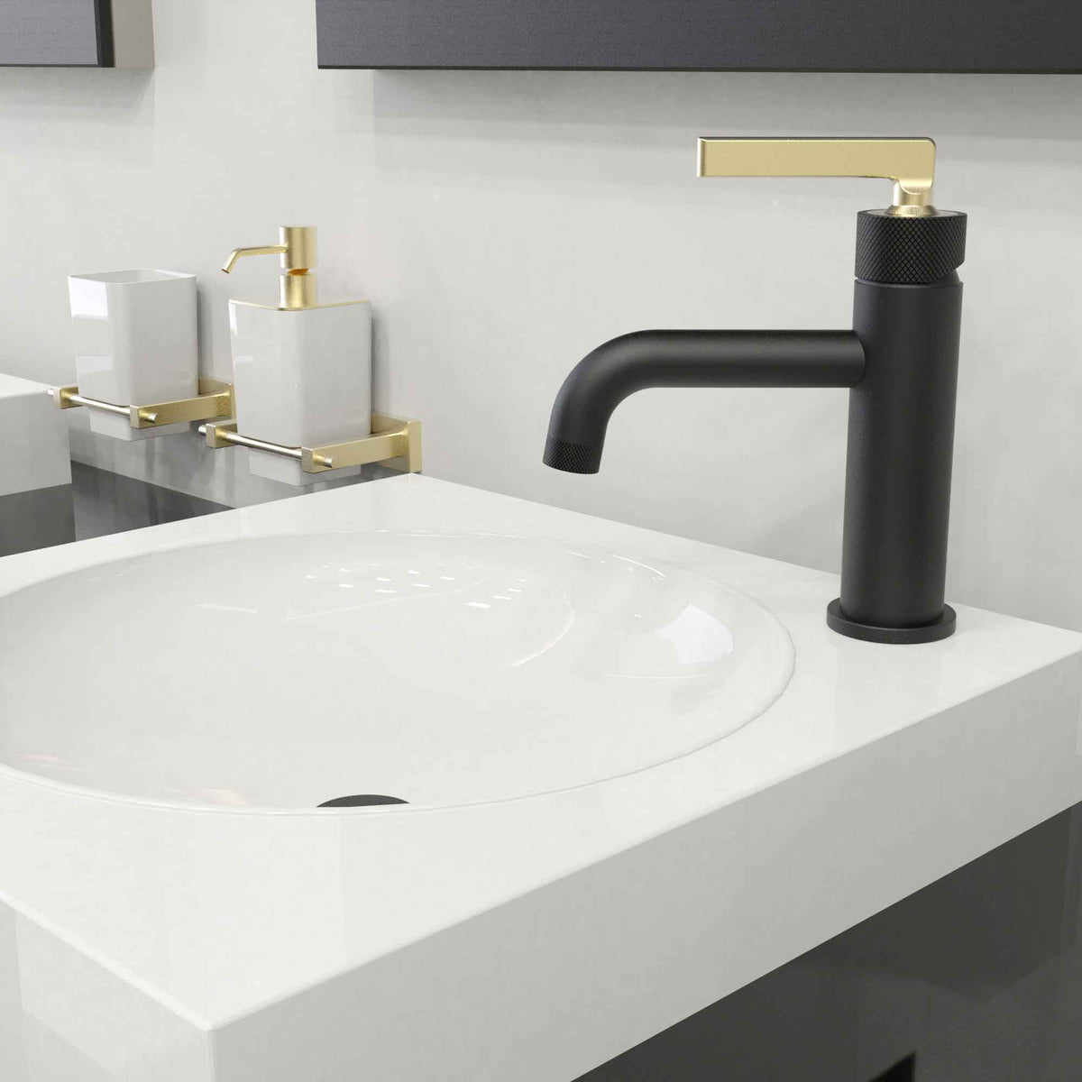 Robinet pour lavabo de salle de bain avec contrôle de volume à 1 poignée INDY, noir mat et or mat