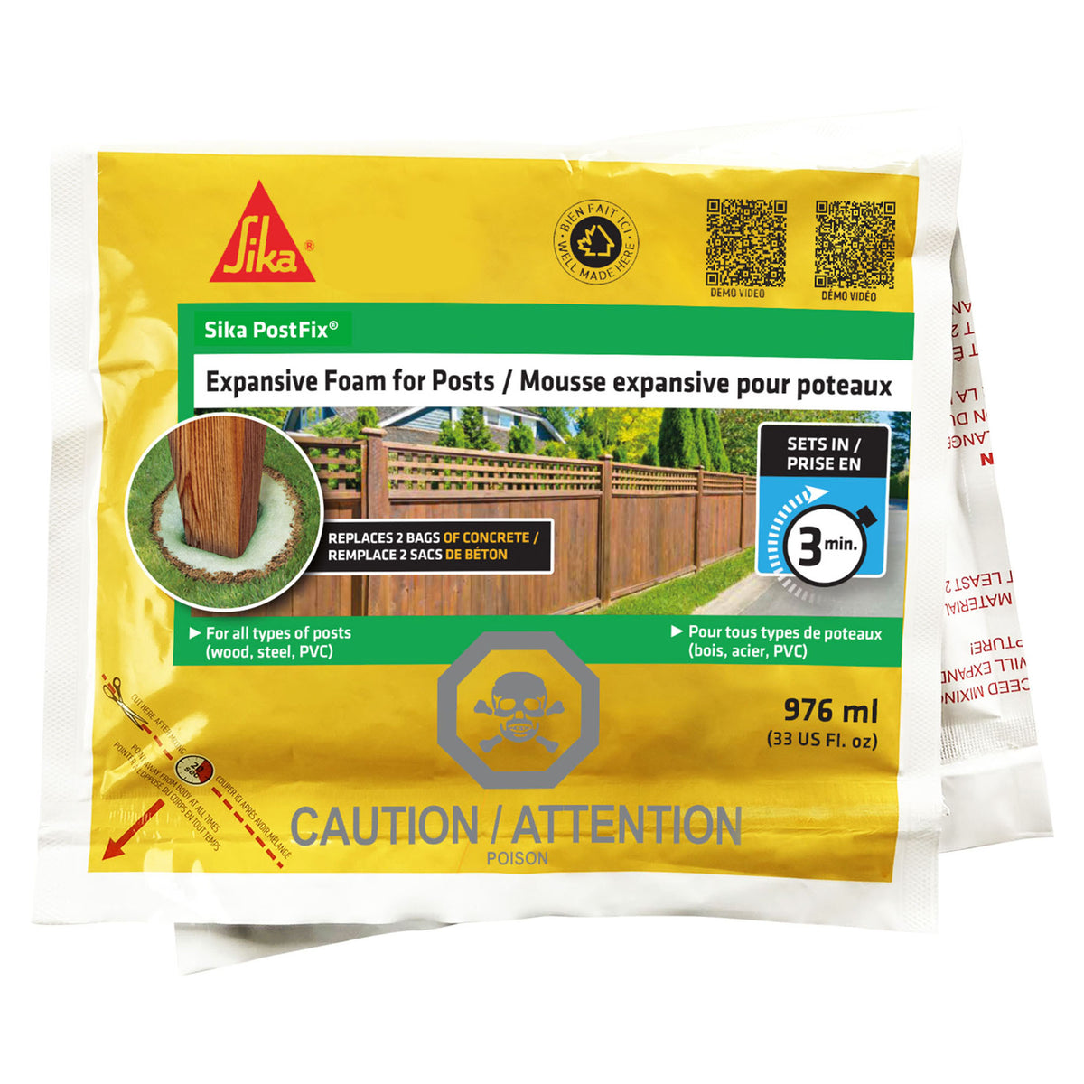 Mousse expansive pour l'installation de poteaux Sika Post Fix, 976 ml
