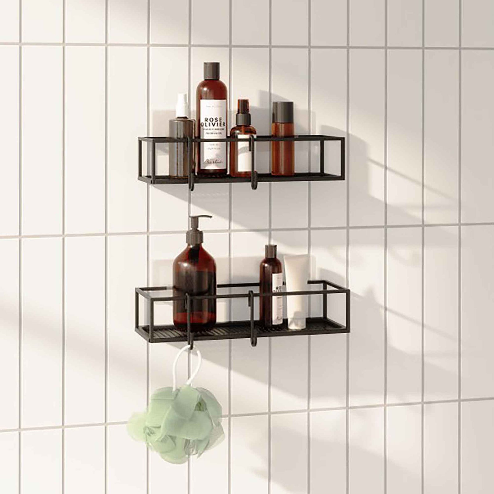 Étagère rectangulaire multi-usage et adhésive Cubiko, noir (2 pièces)