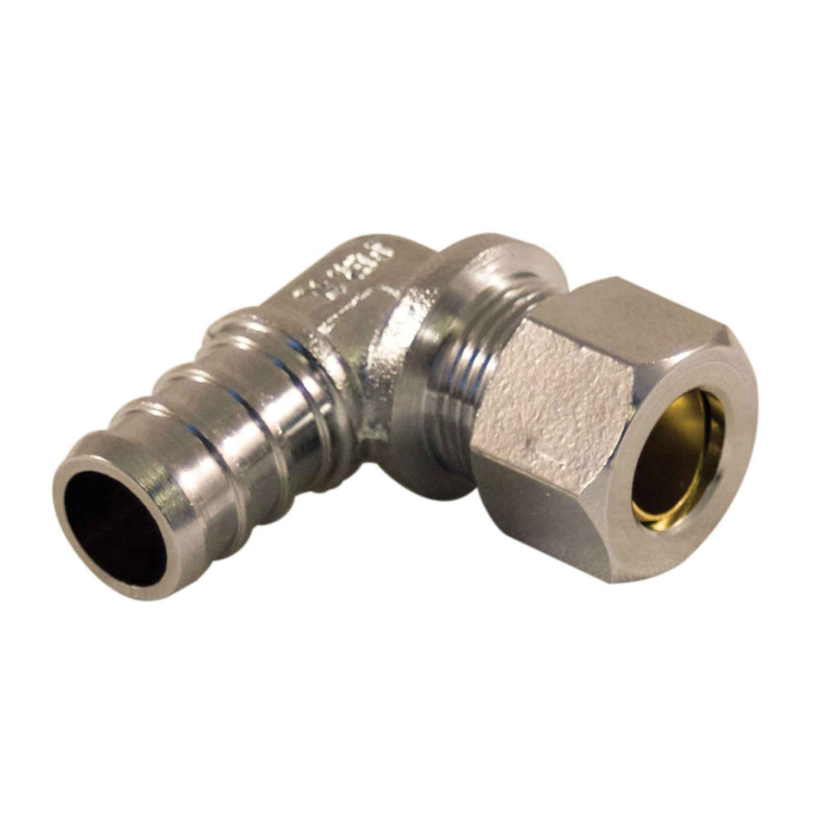 Adaptateur PEX angulaire chromé, 1/2&quot; PEX x 3/8&quot; D.E. comp. 