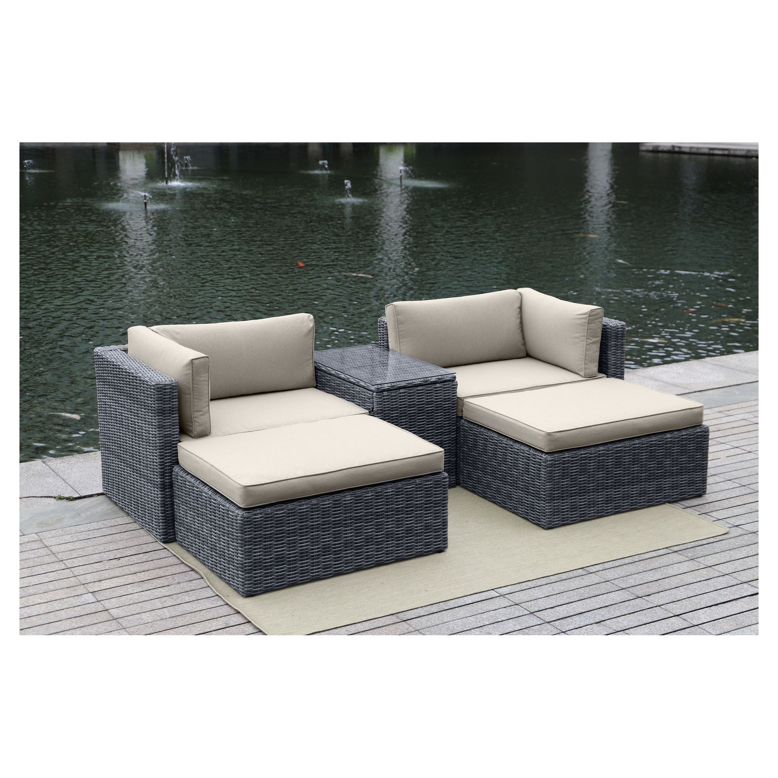 Sofa sectionnel multifonction en rotin, 5 morceaux