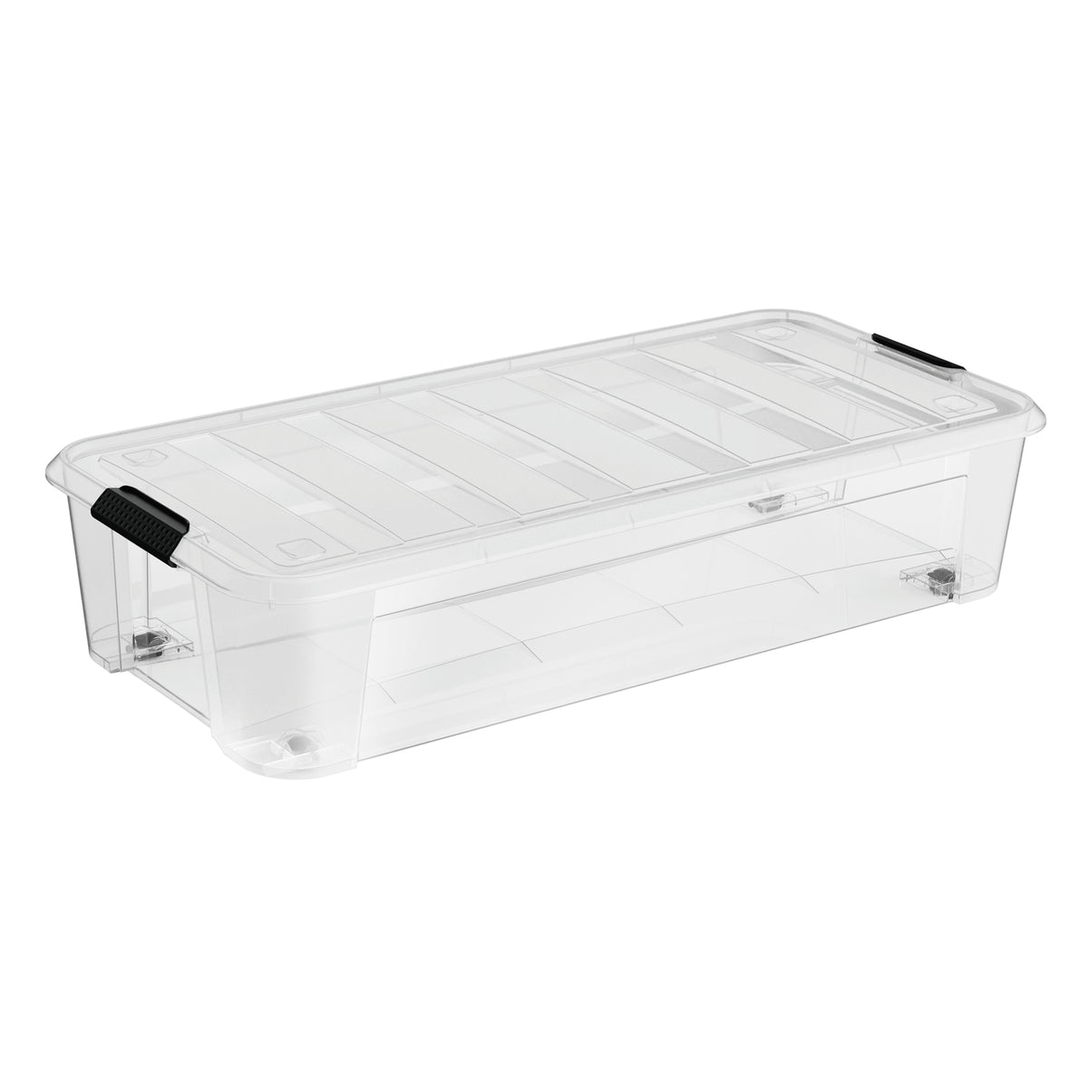 Bac de rangement transparent sur roulettes avec couvert à clips, 60 L (rangement sous lit)