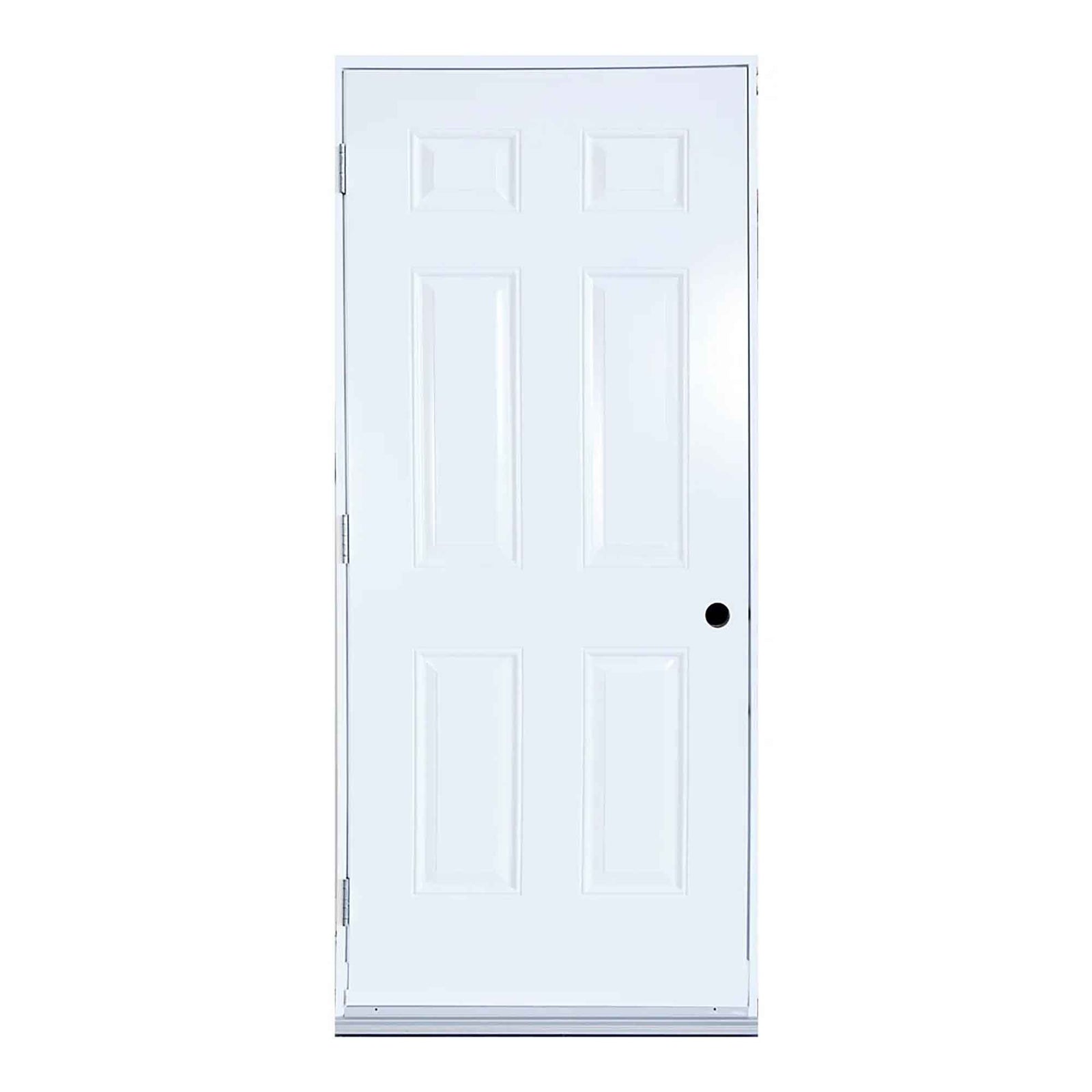 Porte d'acier pour cabanon avec cadrage de 36" x 1-1/4" x 4-5/8", ouverture à gauche vers l’extérieur (blanc)