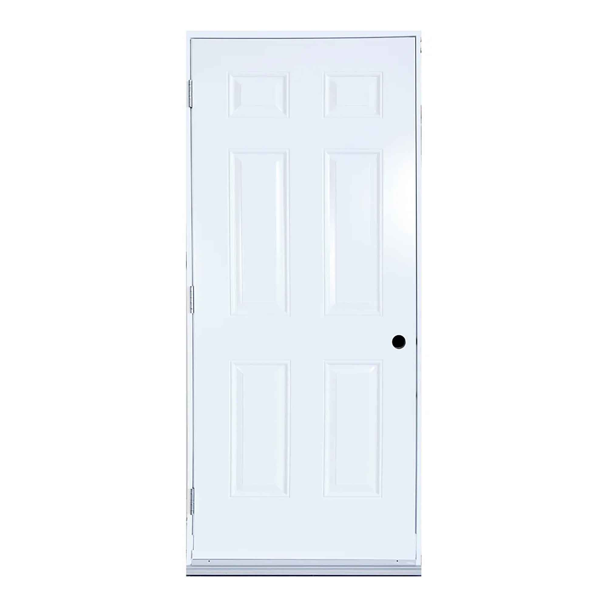 Porte d'acier pour cabanon avec cadrage de 36" x 1-1/4" x 4-5/8", ouverture à gauche vers l’extérieur (blanc)