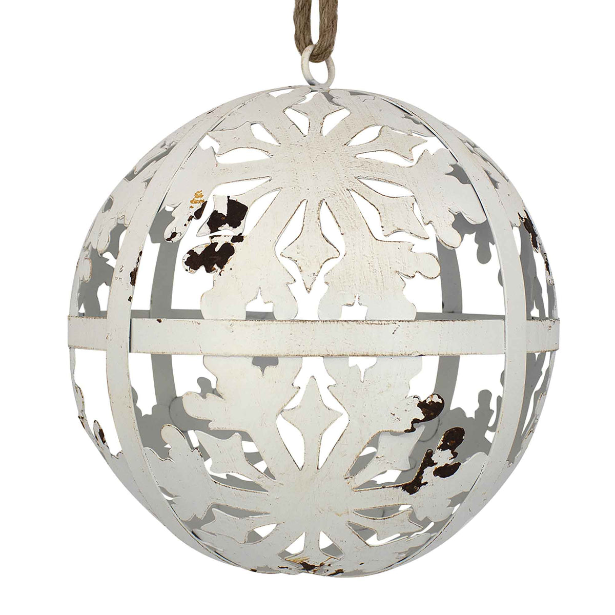 Ornement de boule en métal blanc, 11''