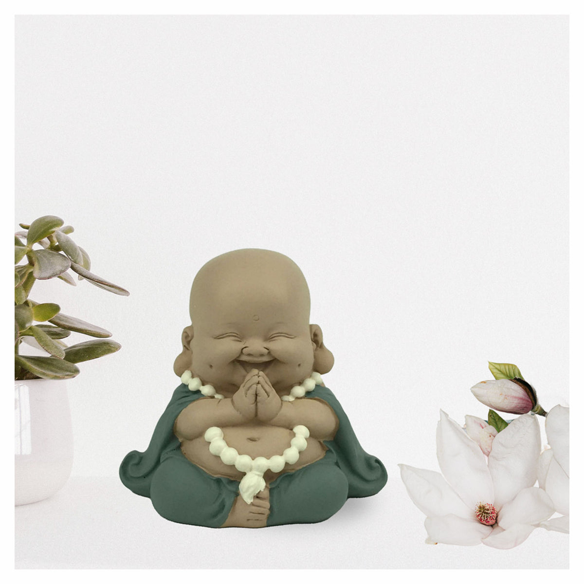 Statut de petit Bouddha en polyrésine « voeux », 3-1/2" x 2-1/2" x 3"