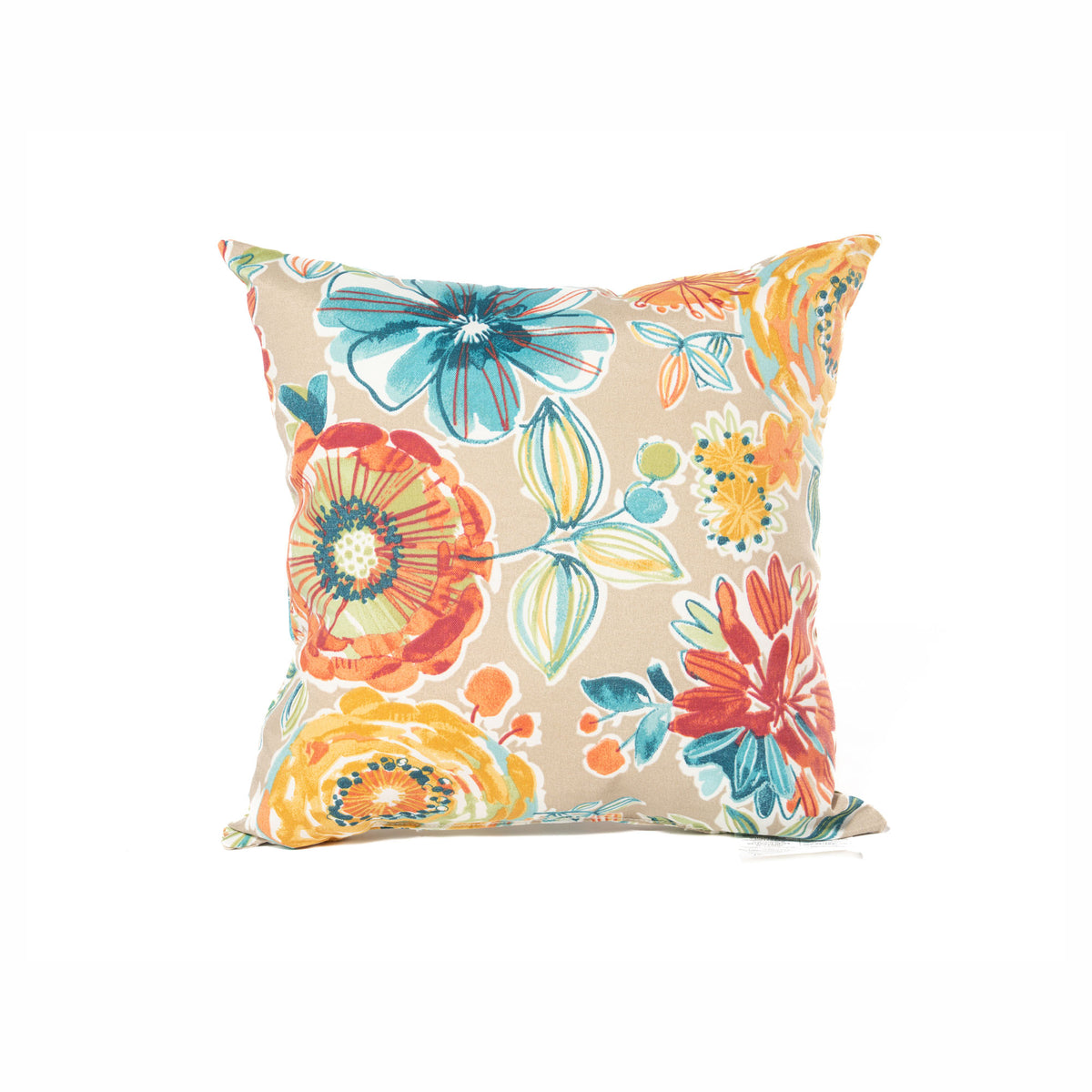 Coussin d’extérieur de 18" x 18", motif de fleurs sur fond de couleur sable