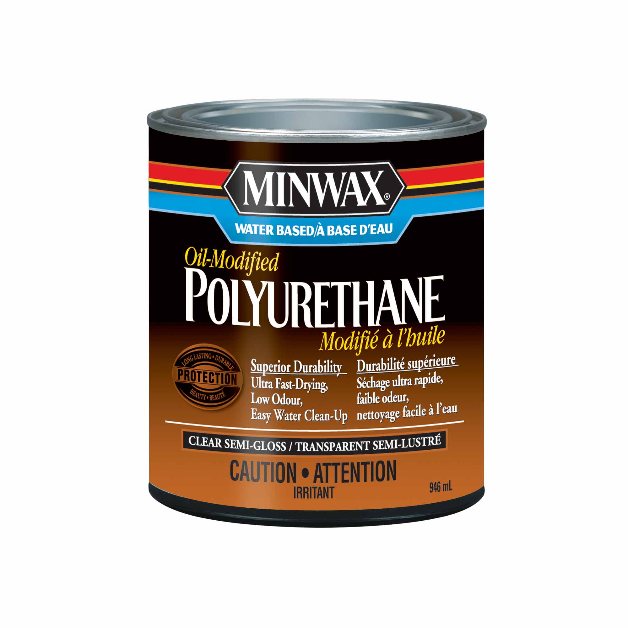 Minwax polyuréthane modifié à l'huile à base d'eau transparent semi-lustré, 946 ml