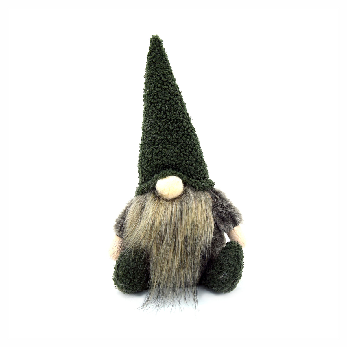Gnome en peluche assis, vert et marron (12")