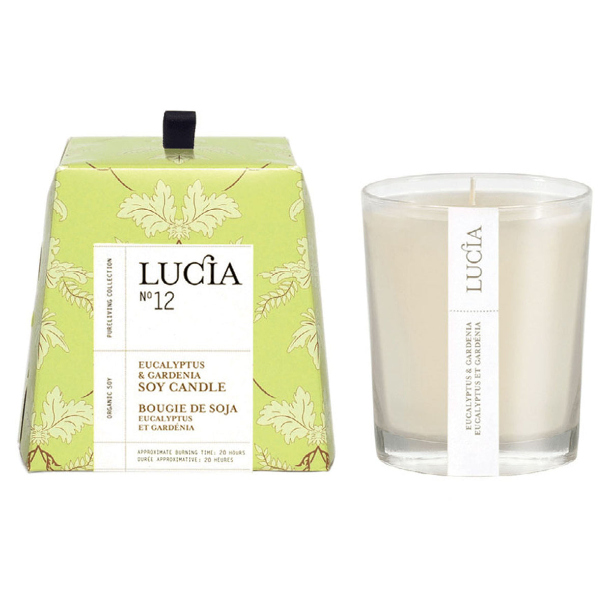 Bougie de soja Lucia N° 12, eucalyptus et gardénia
