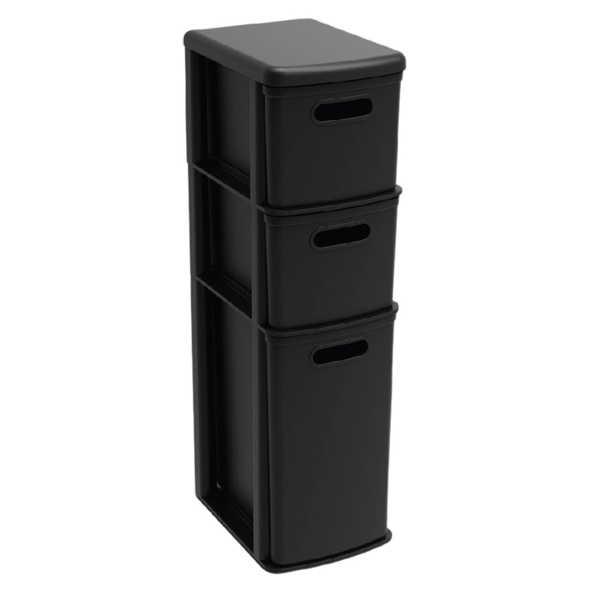 Meuble de rangement à trois tiroirs étagés, noir