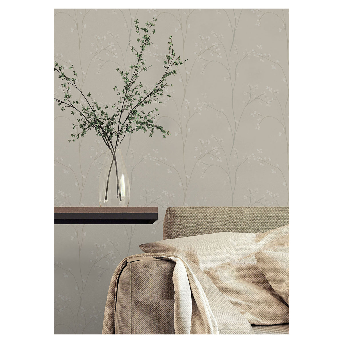 Papier peint adhésif à rayures florales, 20,5" x 18' (beige) 